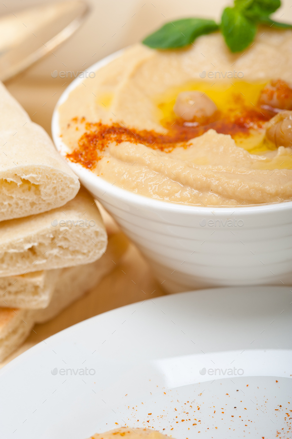 Hummus with pita bread Stock Photo by keko64 PhotoDune